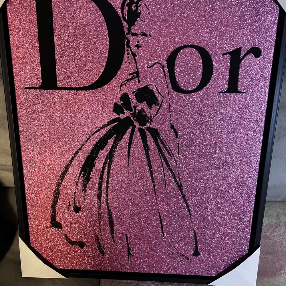 Dior Pink Glitter Art Print cavas in black frame